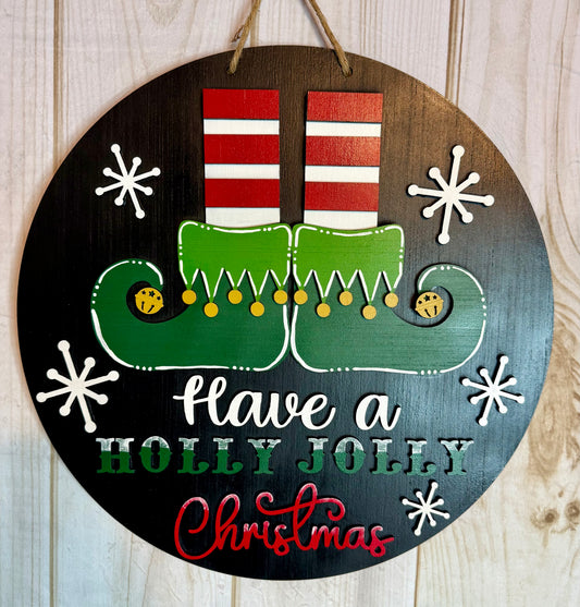 Elf Holly Jolly Merry Christmas Door Hanger