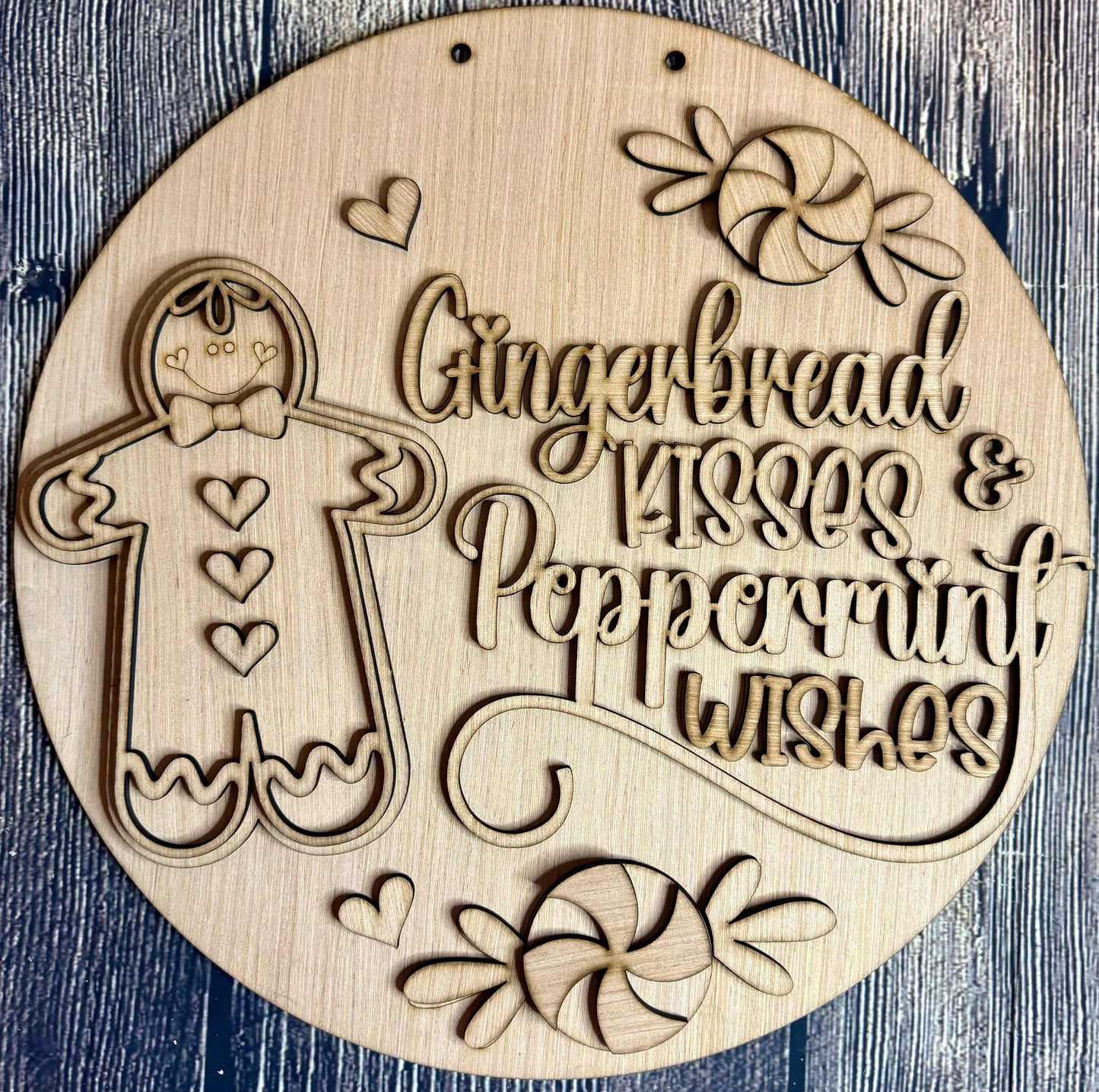 Gingerbread Kisses Peppermint Wishes Christmas Wood Door Hanger Blank