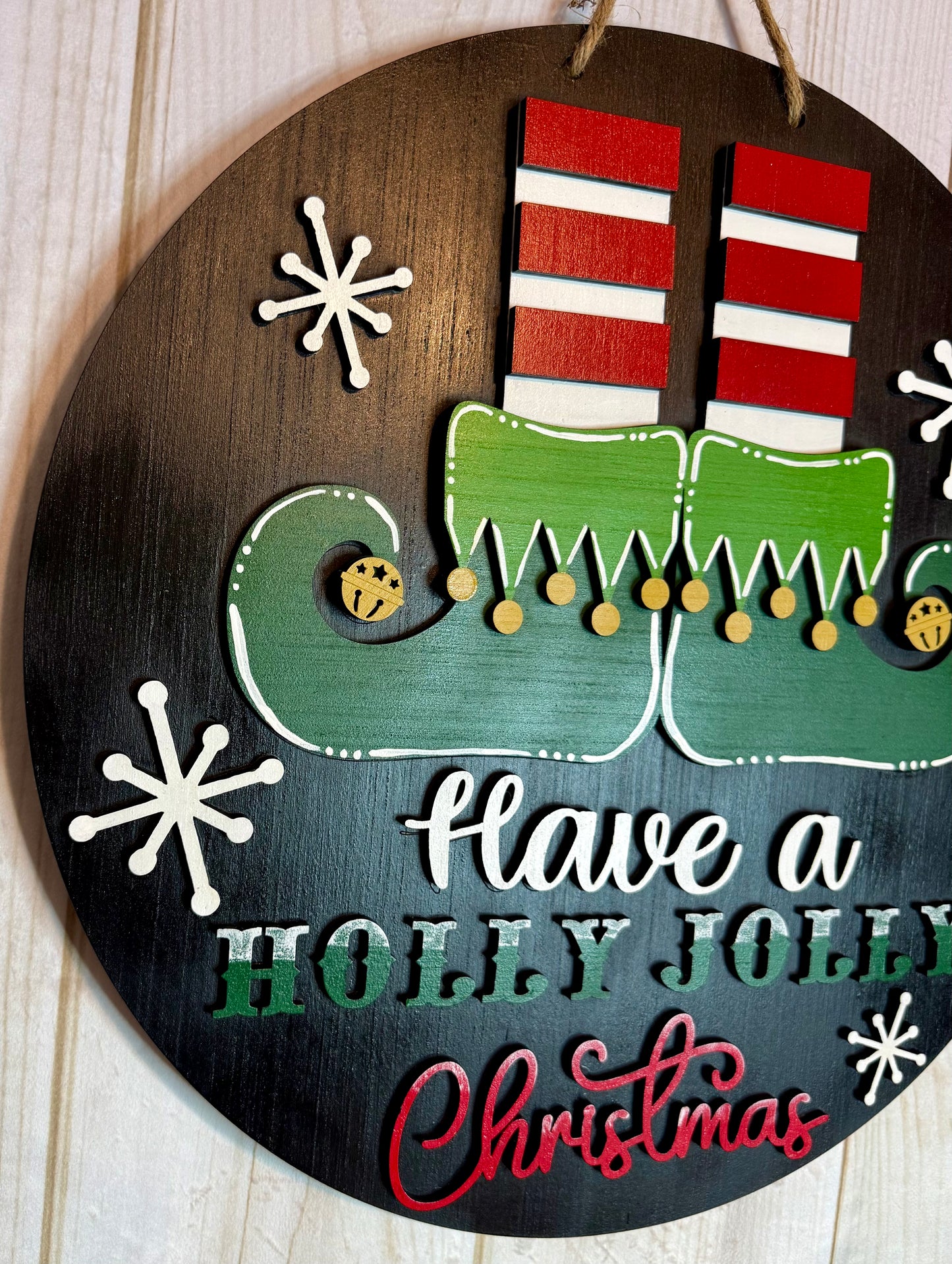 Elf Holly Jolly Merry Christmas Door Hanger