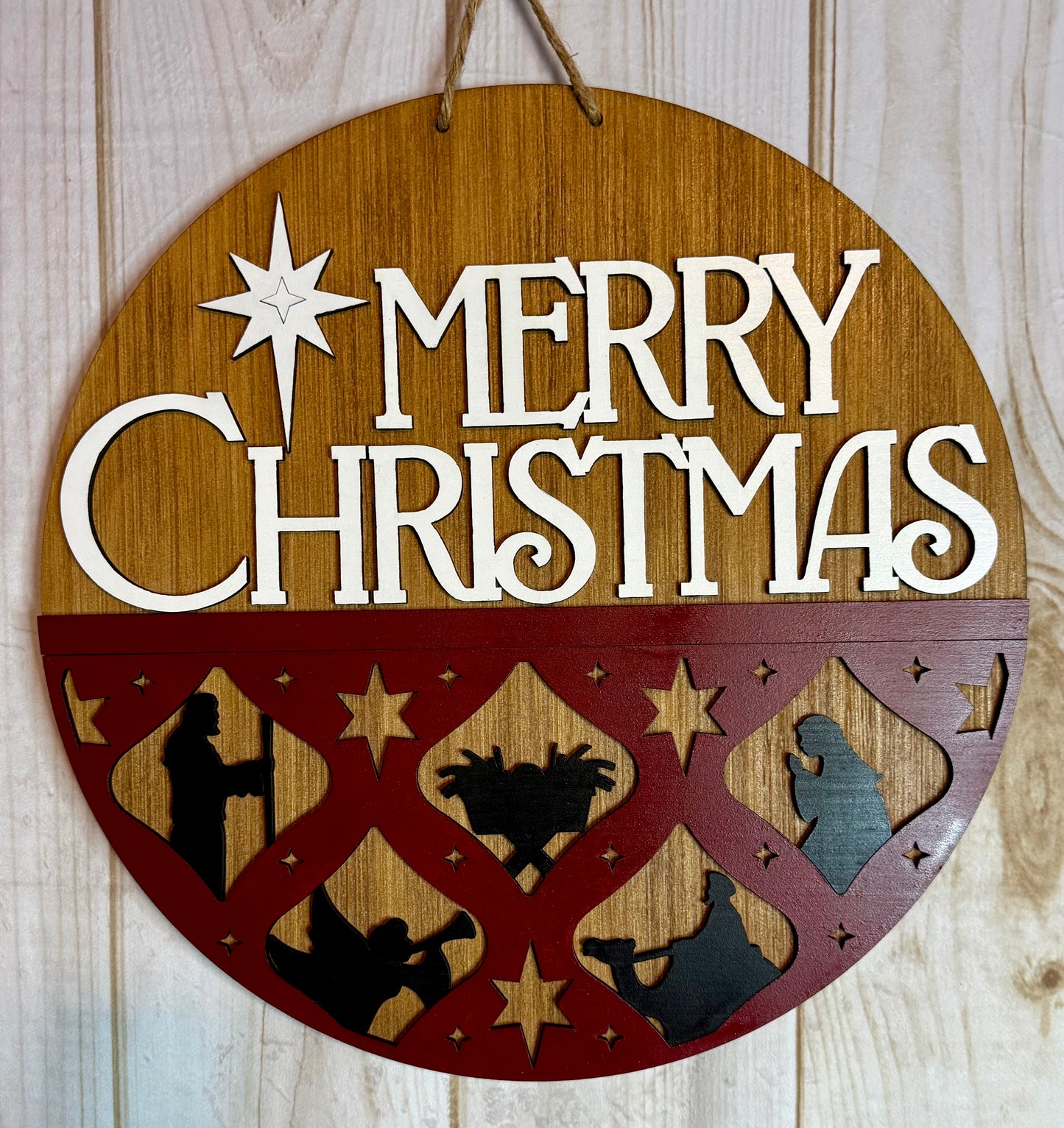 Elegant Nativity Merry Christmas Door Hanger