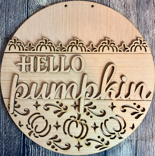 Hello Pumpkin Elegant Design Fall Wood Door Hanger Blank