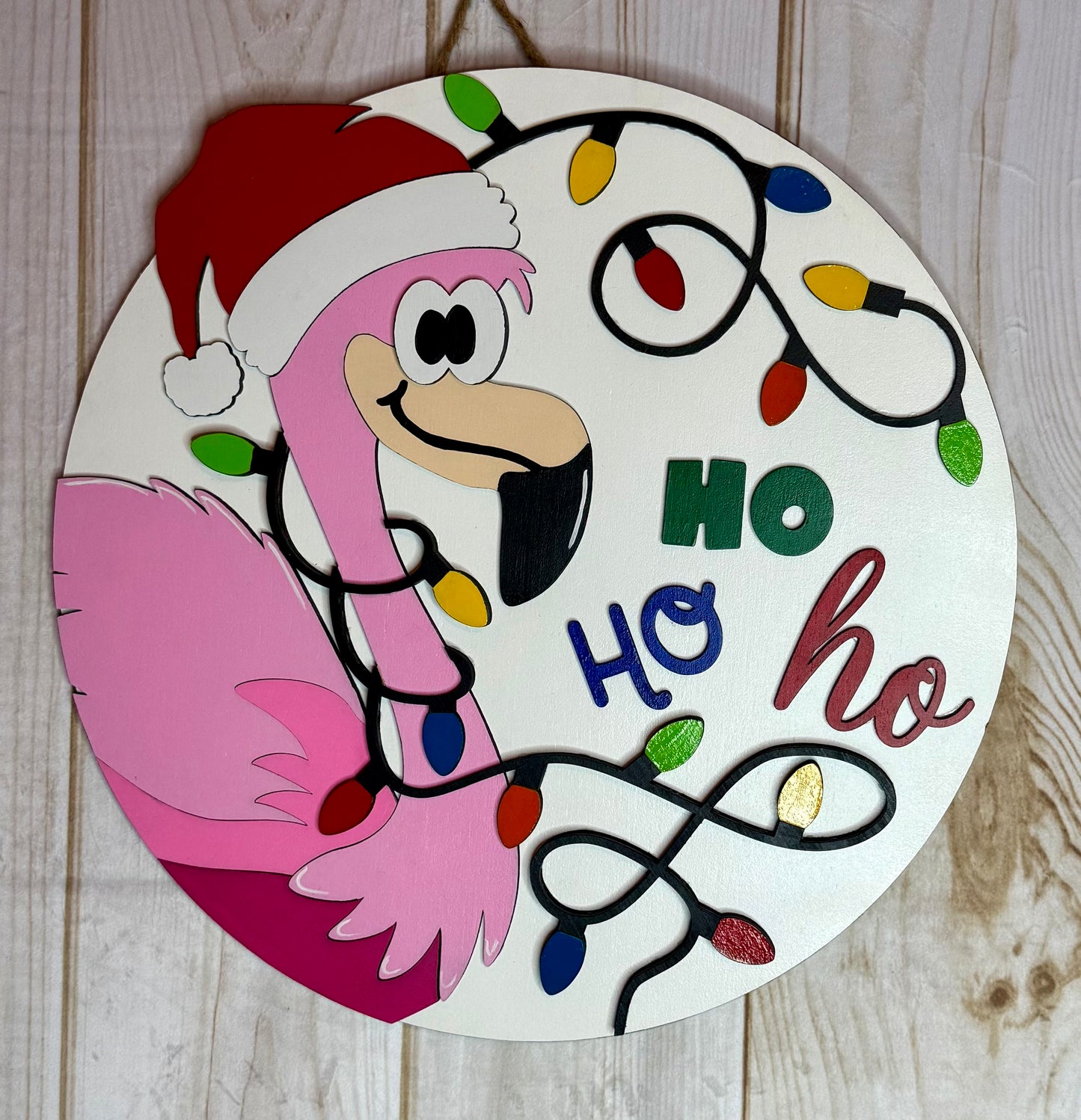 Flamingo Ho Ho Ho Christmas Door Hanger