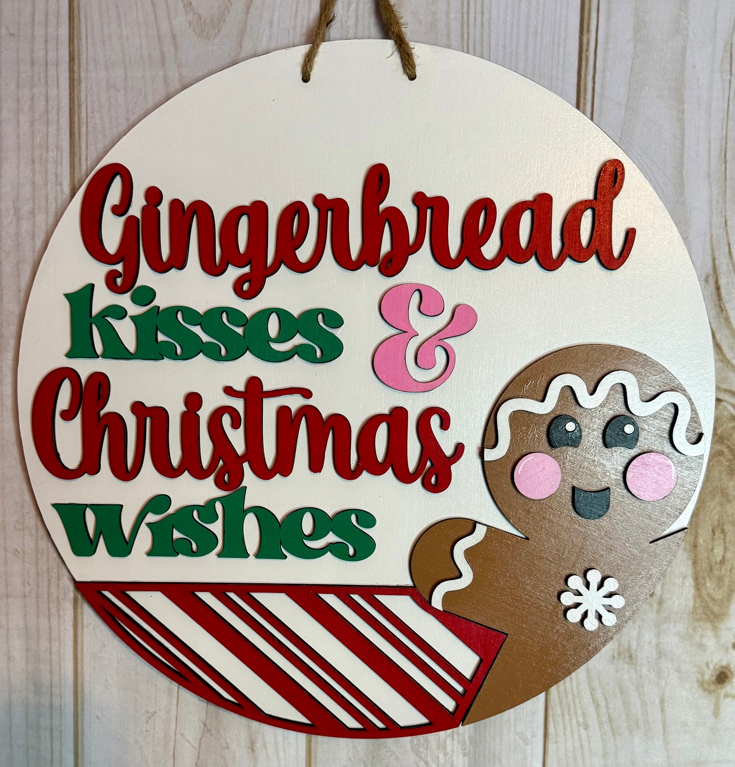 Gingerbread Kisses Wood Door Hanger