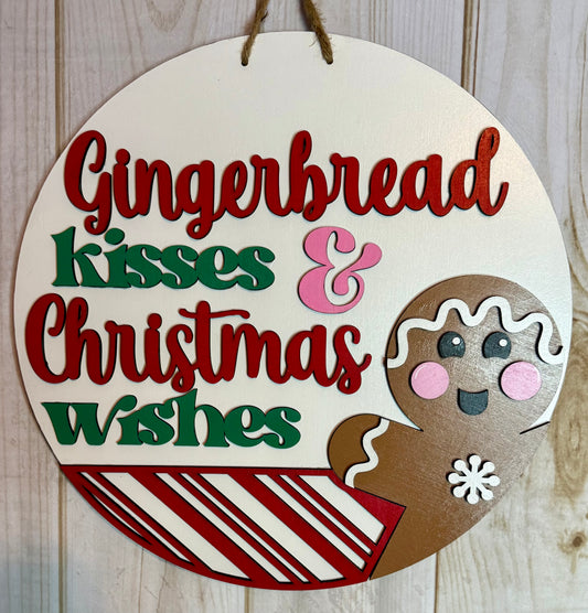 Gingerbread Kisses Wood Door Hanger