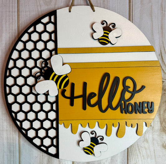Hello Honey Wood Door Hanger