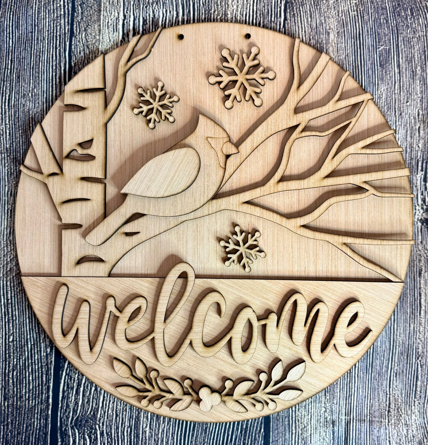 Welcome Winter Cardinal Blank Wood Door Hanger