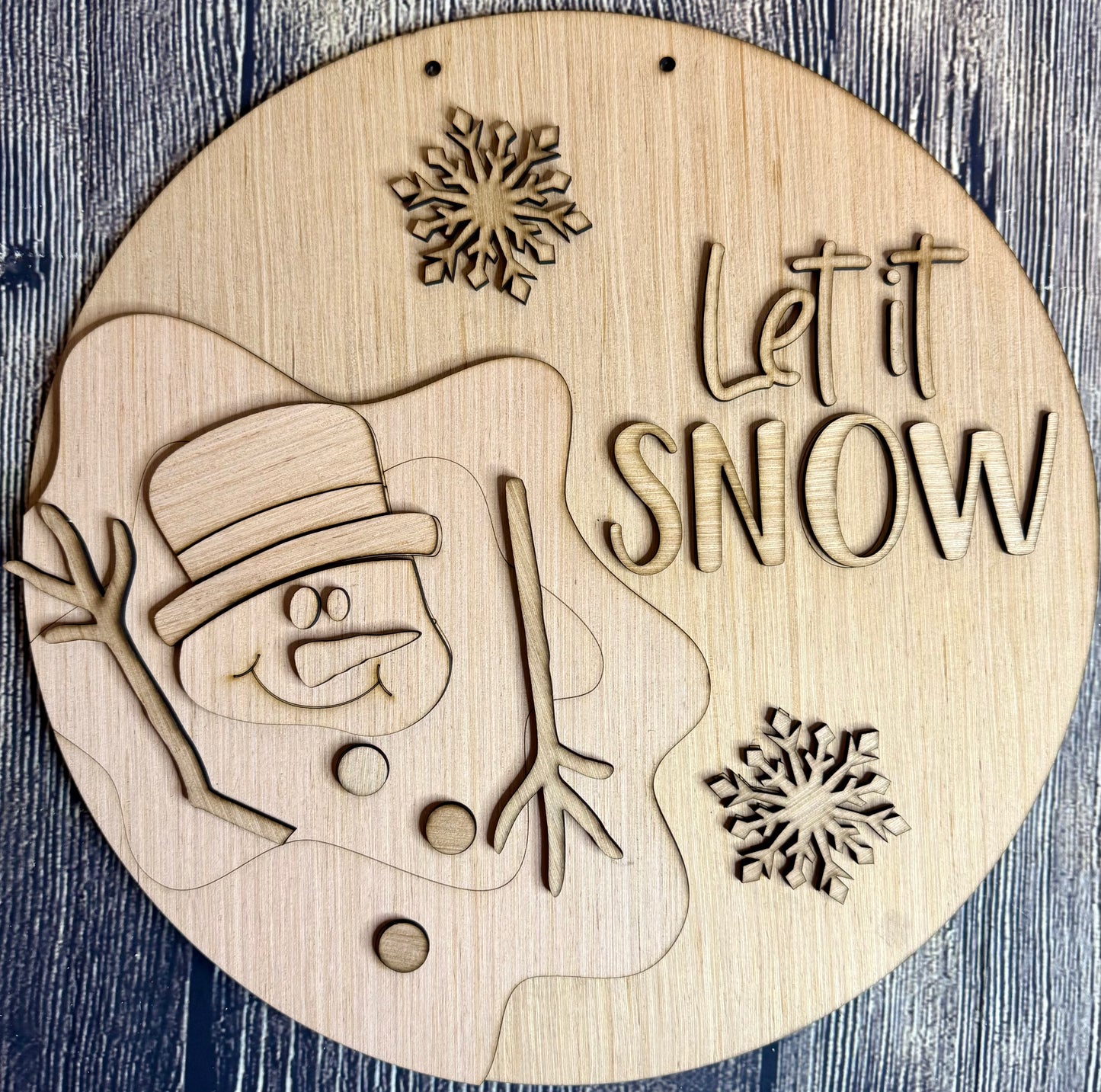 Melting Snowman Let it Snow Wood Door Hanger Blank