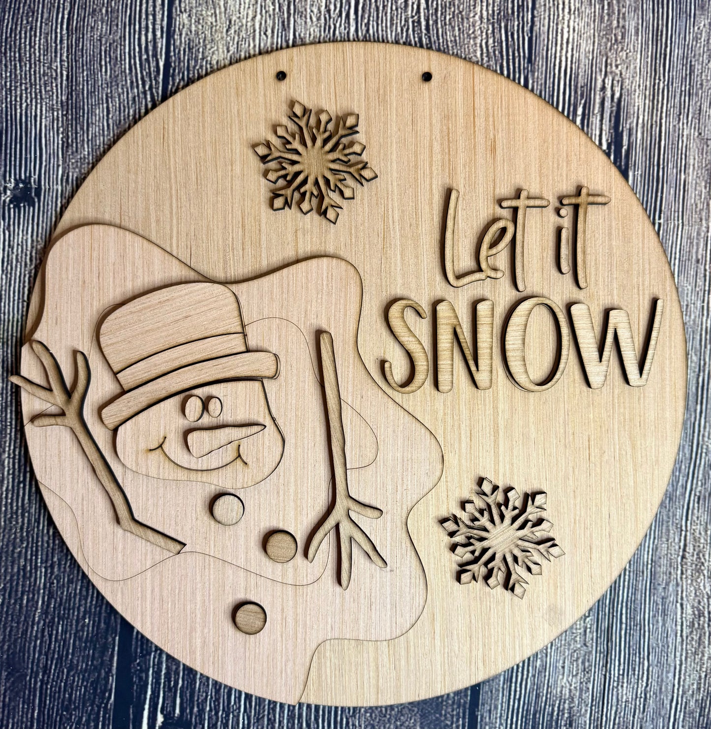 Melting Snowman Let it Snow Wood Door Hanger Blank