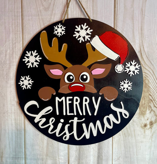 Peeping Reindeer Merry Christmas Door Hanger