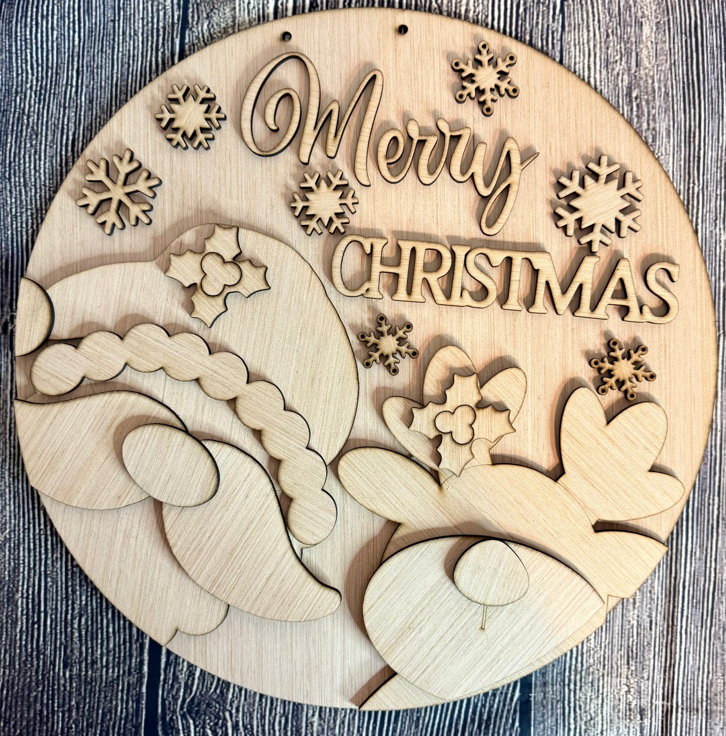 Merry Christmas Santa Reindeer Wood Door Hanger Blank