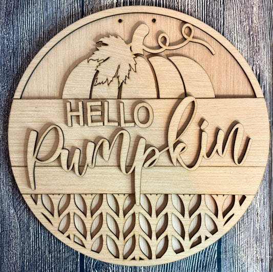 Hello Pumpkin Sweater Design Fall Wood Door Hanger Blank