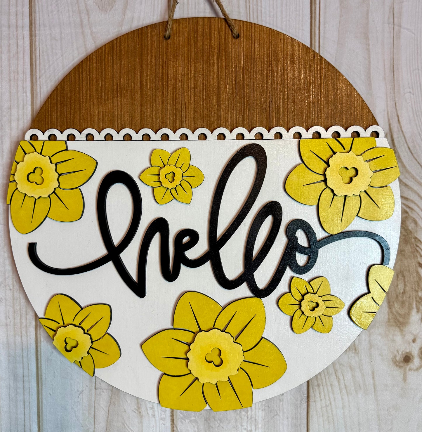 Hello Daffodils Spring Wood Door Hanger
