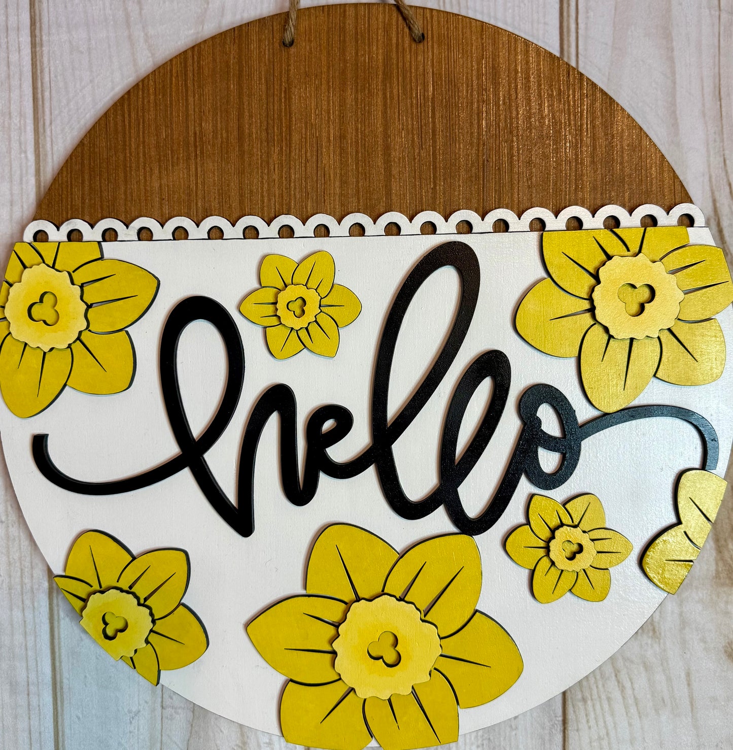 Hello Daffodils Spring Wood Door Hanger