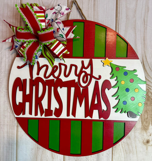 Merry Christmas Leaning Tree Door Hanger