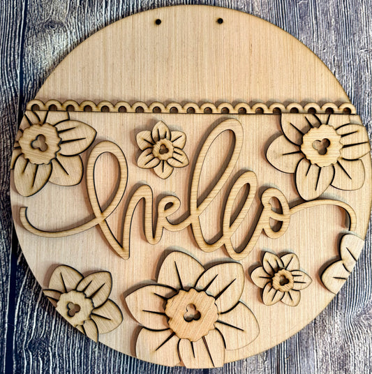 Daffodil Hello Spring Door Hanger Blank