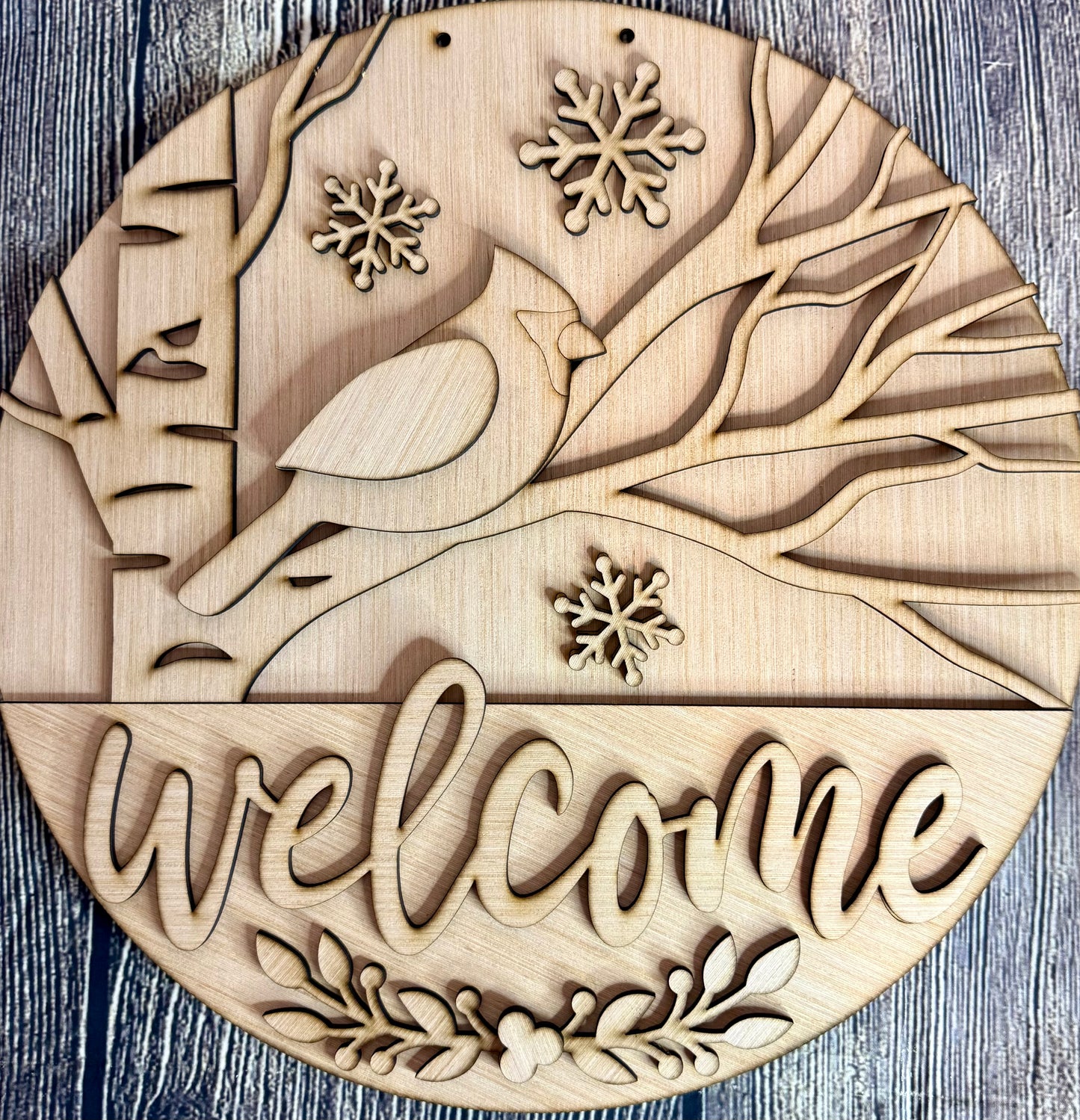 Welcome Winter Cardinal Blank Wood Door Hanger