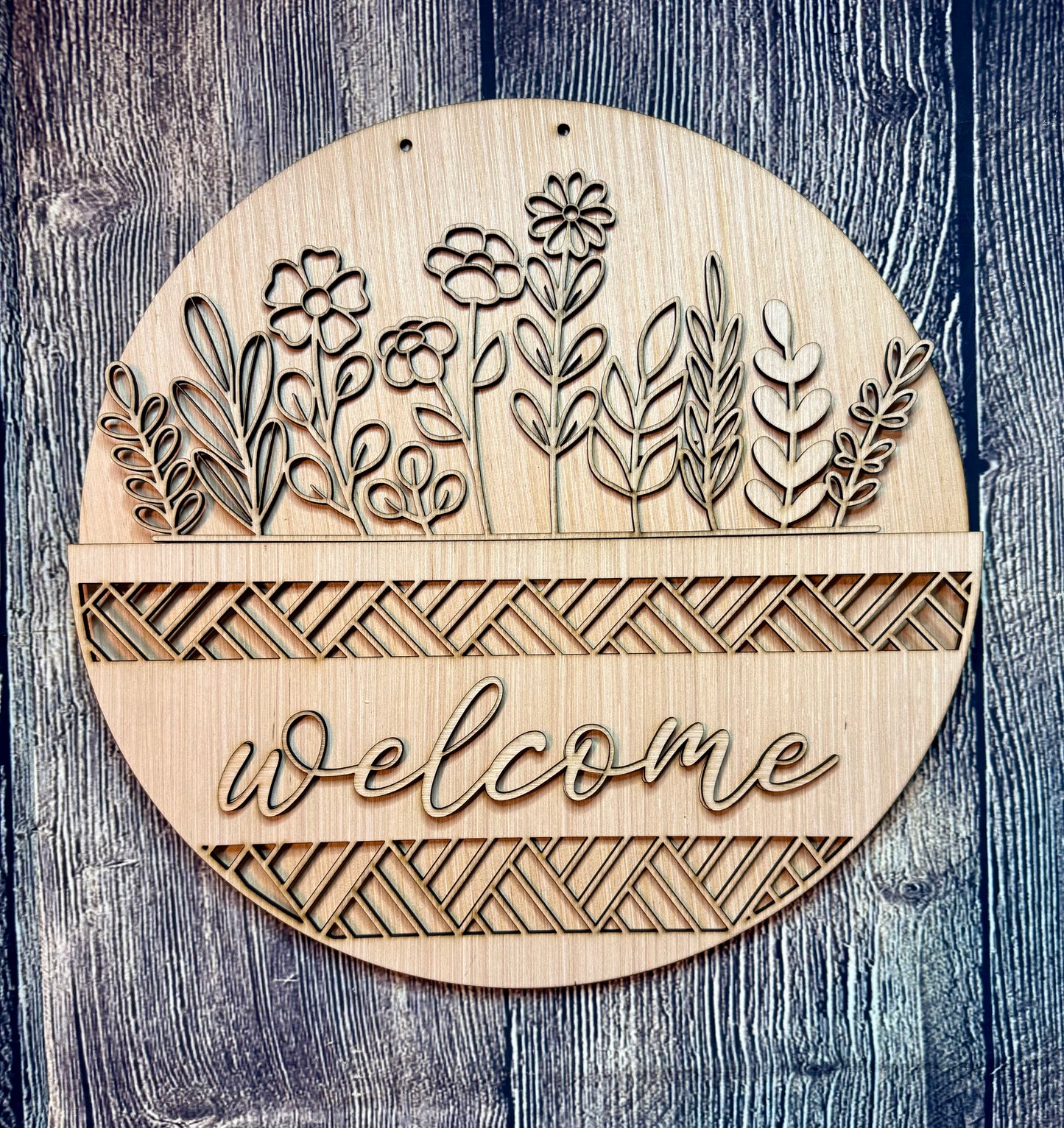 Floral Geometric Welcome Wood Door Hanger Blank