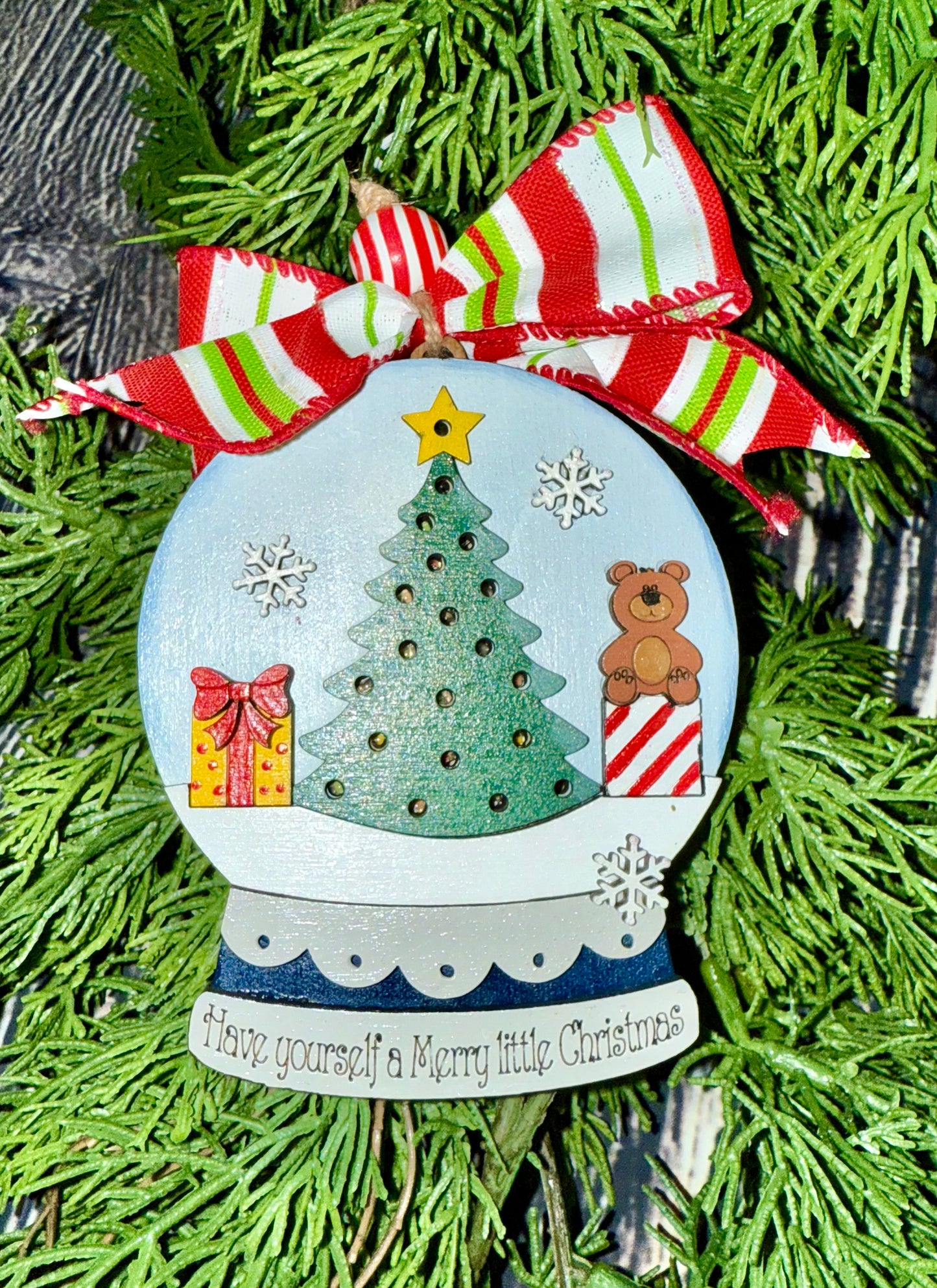 Christmas Tree Lighted Snow Globe Ornament