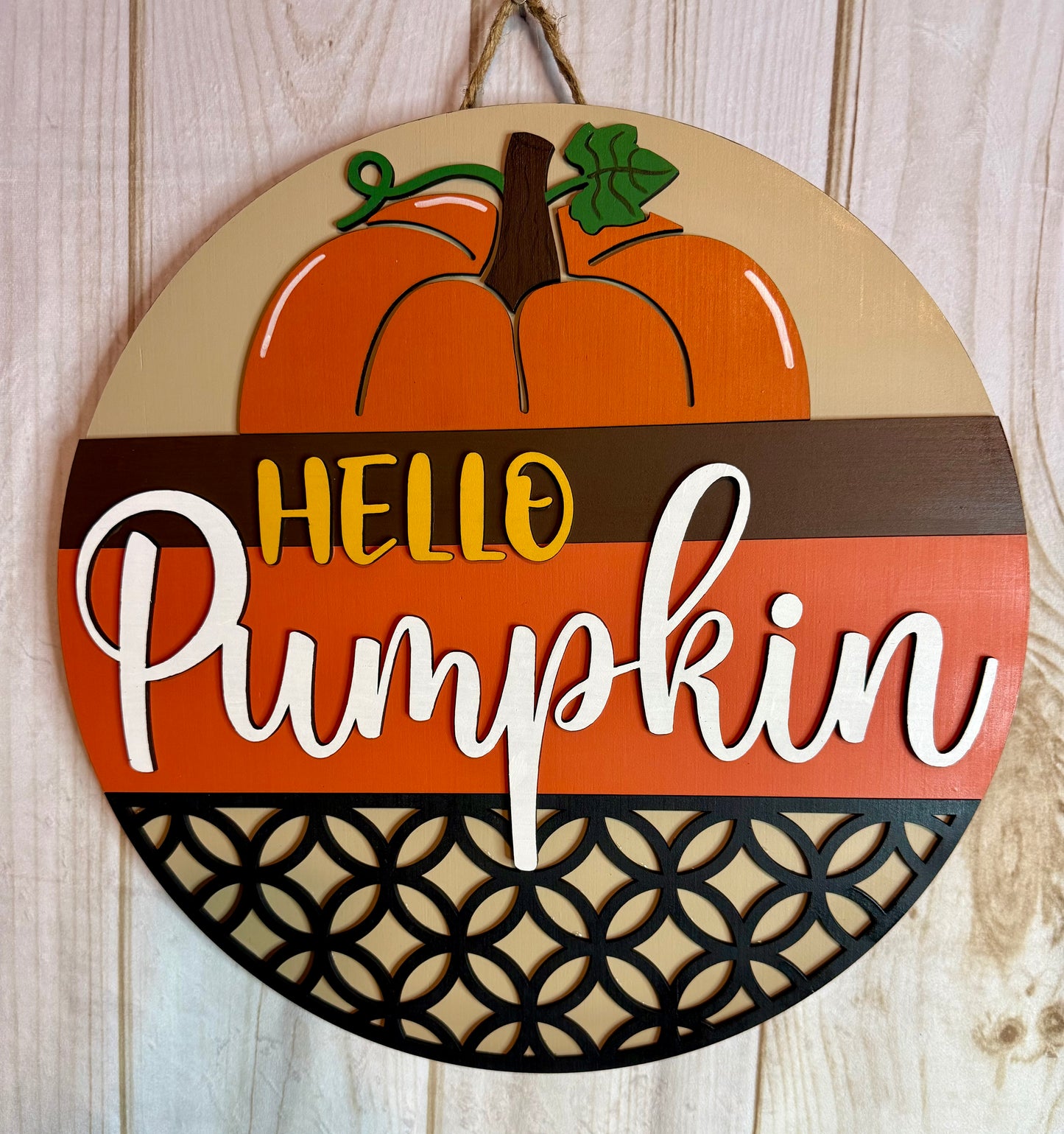 Hello Pumpkin Geometric Fall Wood Door Hanger