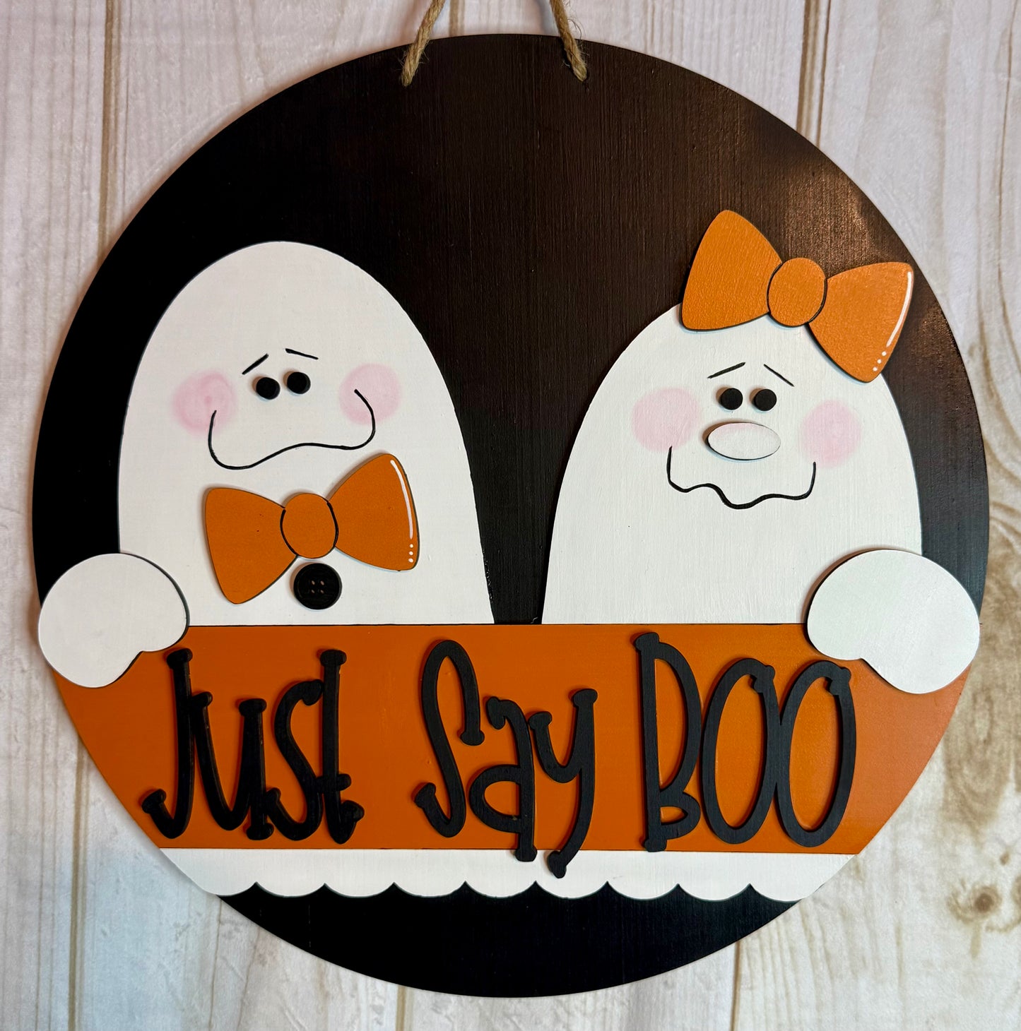 Just Say Boo Ghosts Halloween Wood Door Hanger