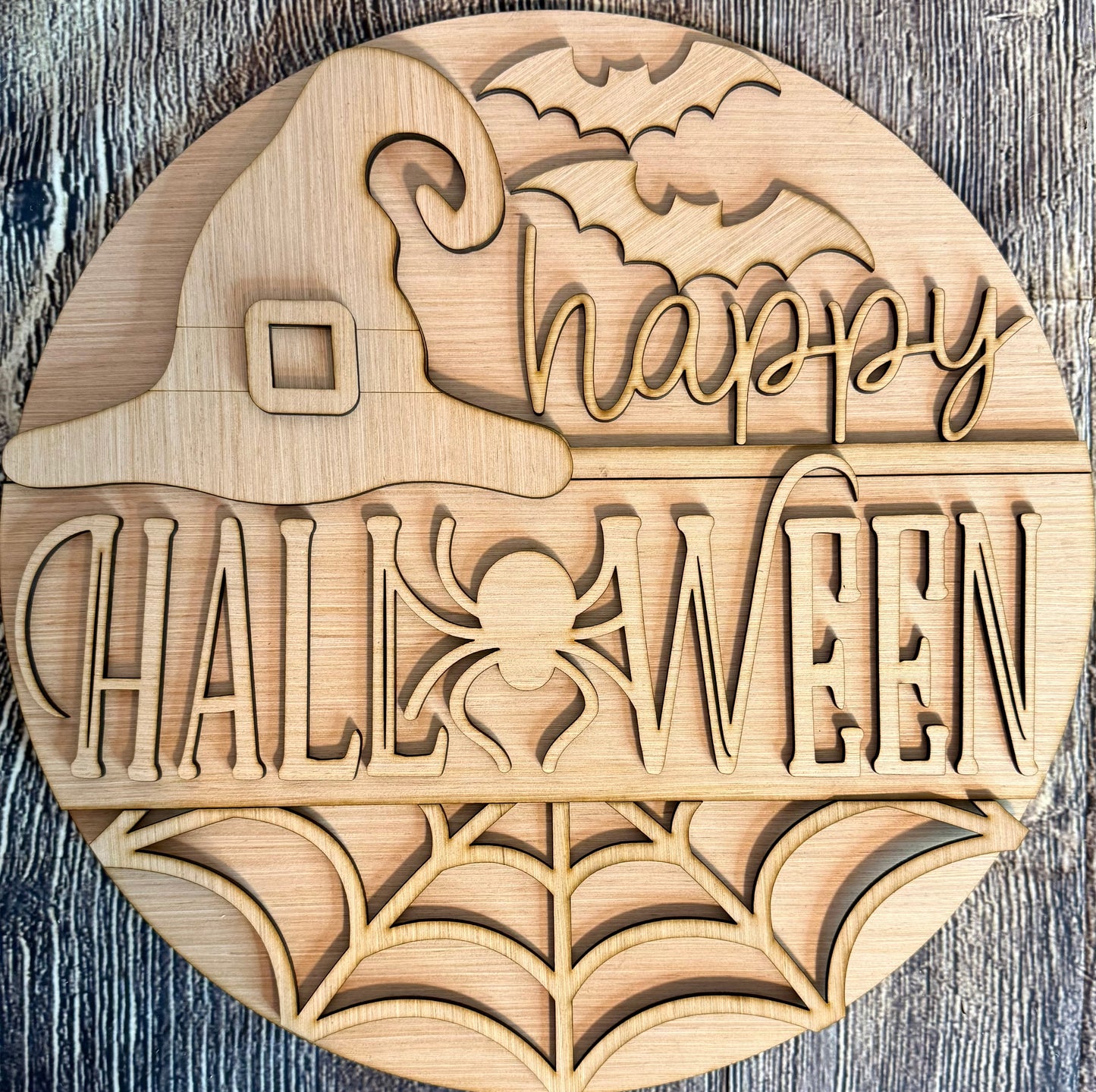 Happy Halloween Witch Hat Wood Door Hanger Blank