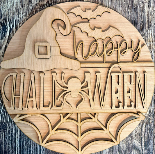 Happy Halloween Witch Hat Wood Door Hanger Blank