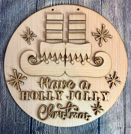 Elf Holly Jolly Christmas Door Hanger Blank