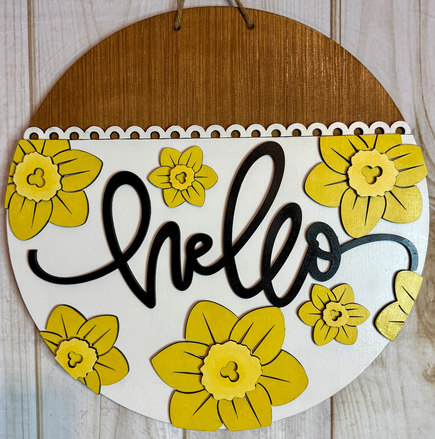 Hello Daffodils Spring Wood Door Hanger