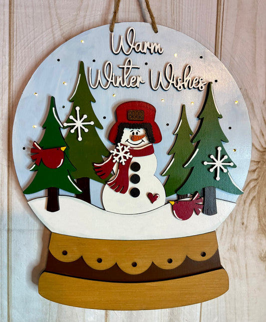 Snowman Snow Globe Lighted Door Hanger