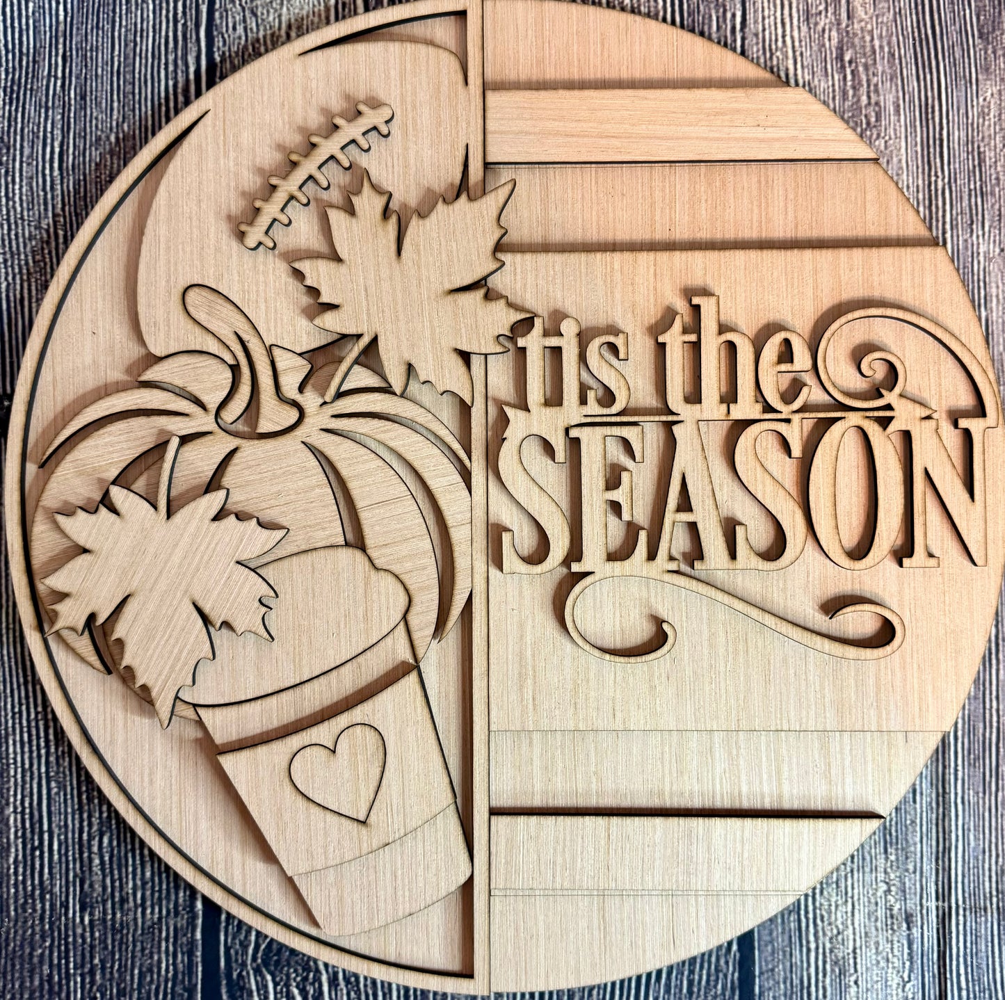 Tis the Season Pumpkin Coffee Leaf Welcome Fall Wood Door Hanger Blank