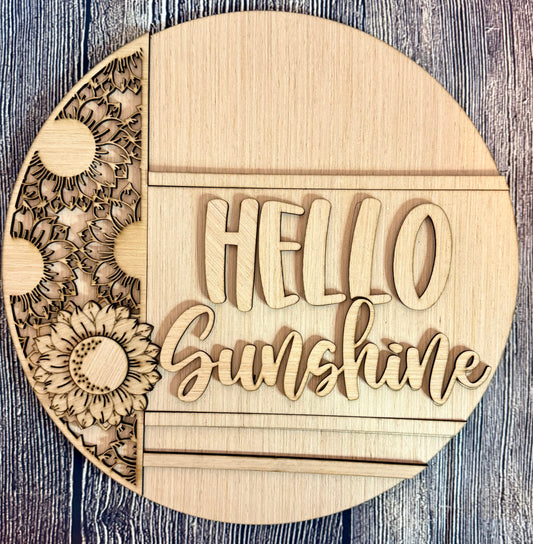 Sunflower Fall Hello Wood Door Hanger Blank