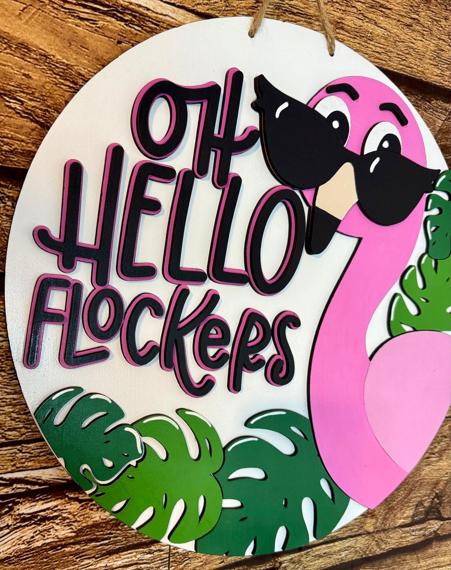 Oh Hello Flockers Flamingo Summer Door Hanger
