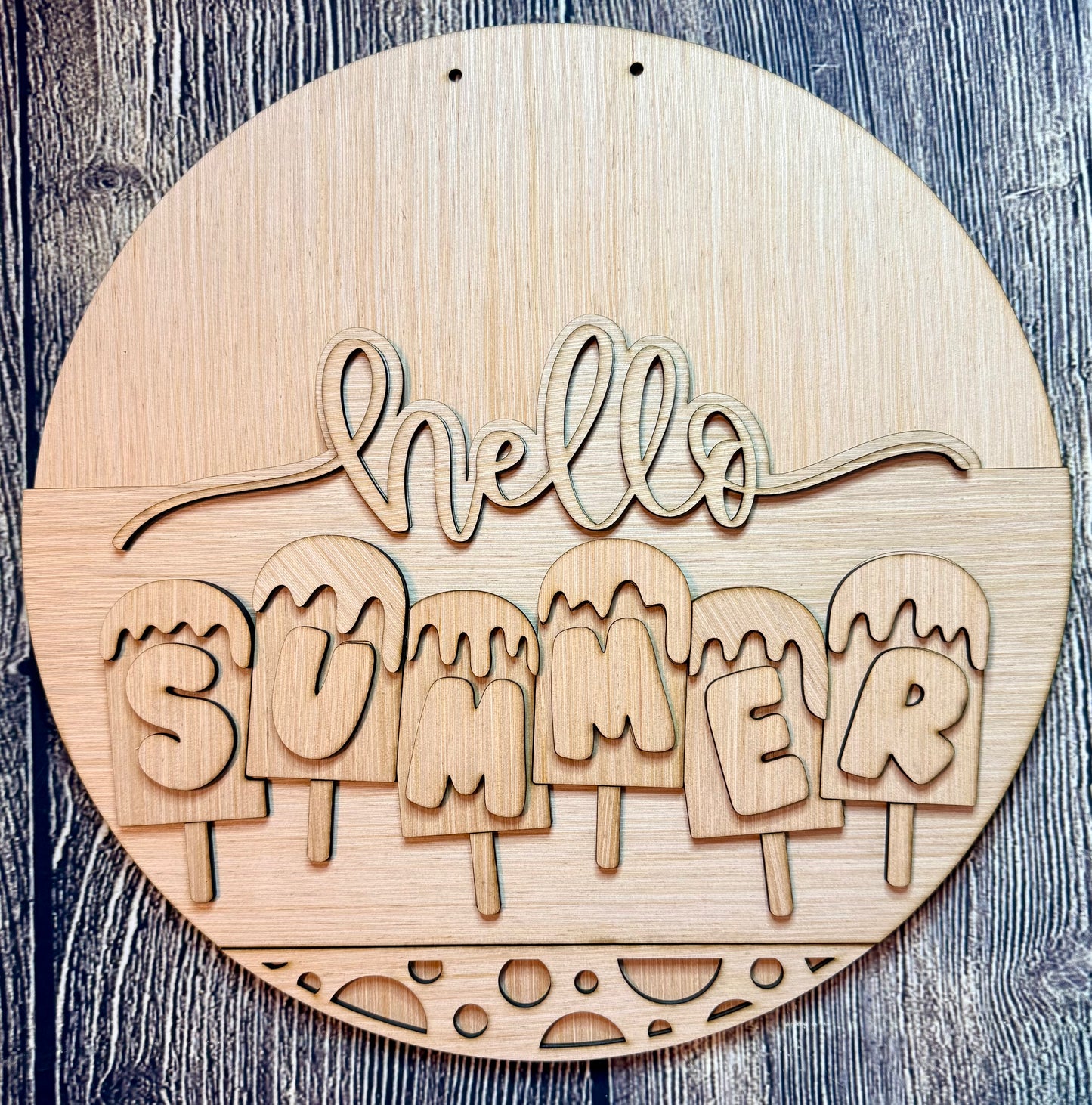 Hello Summer Ice Cream Popsicle Wood Door Hanger Blank