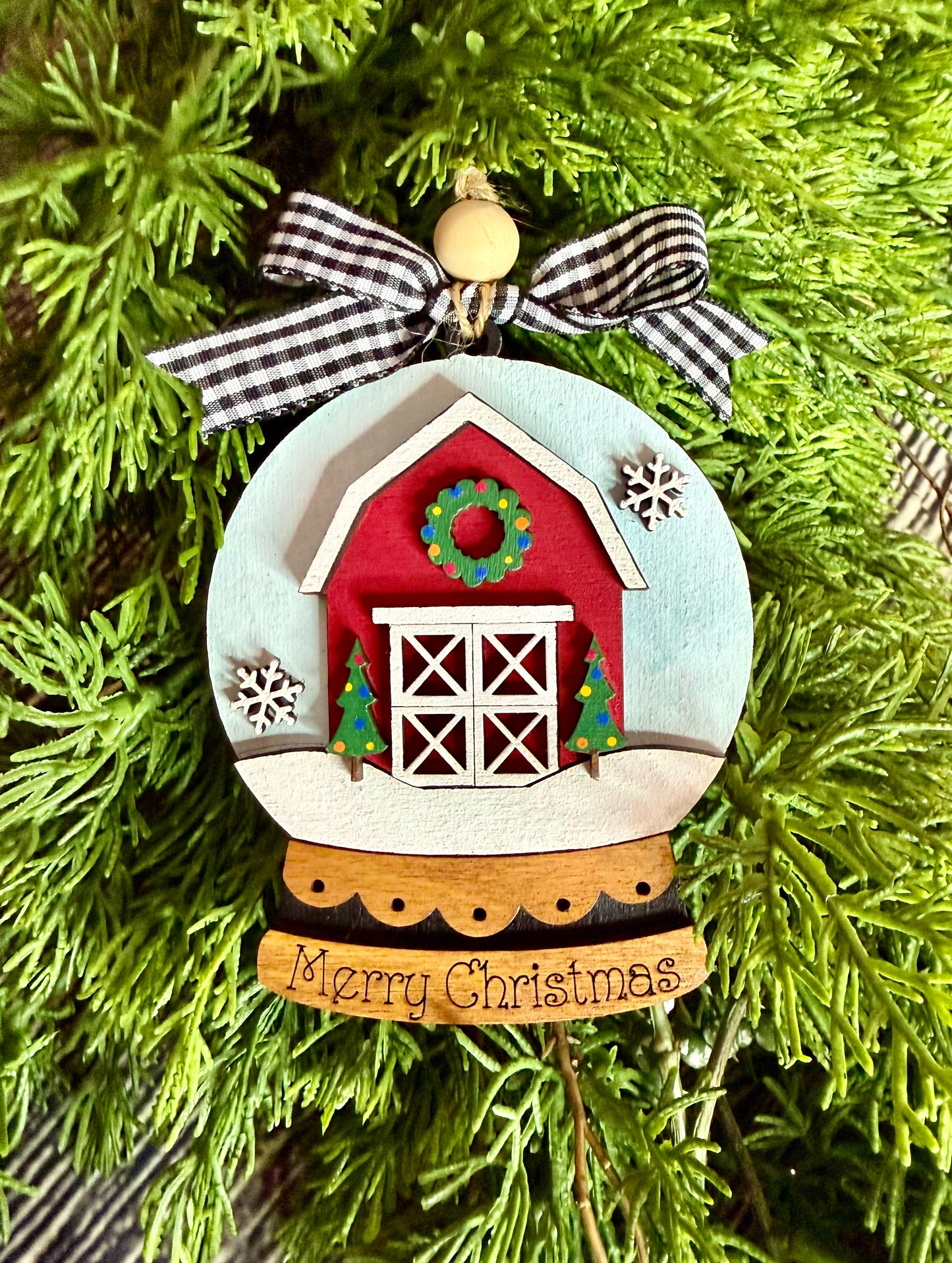 Christmas Barn Snow Globe Ornament