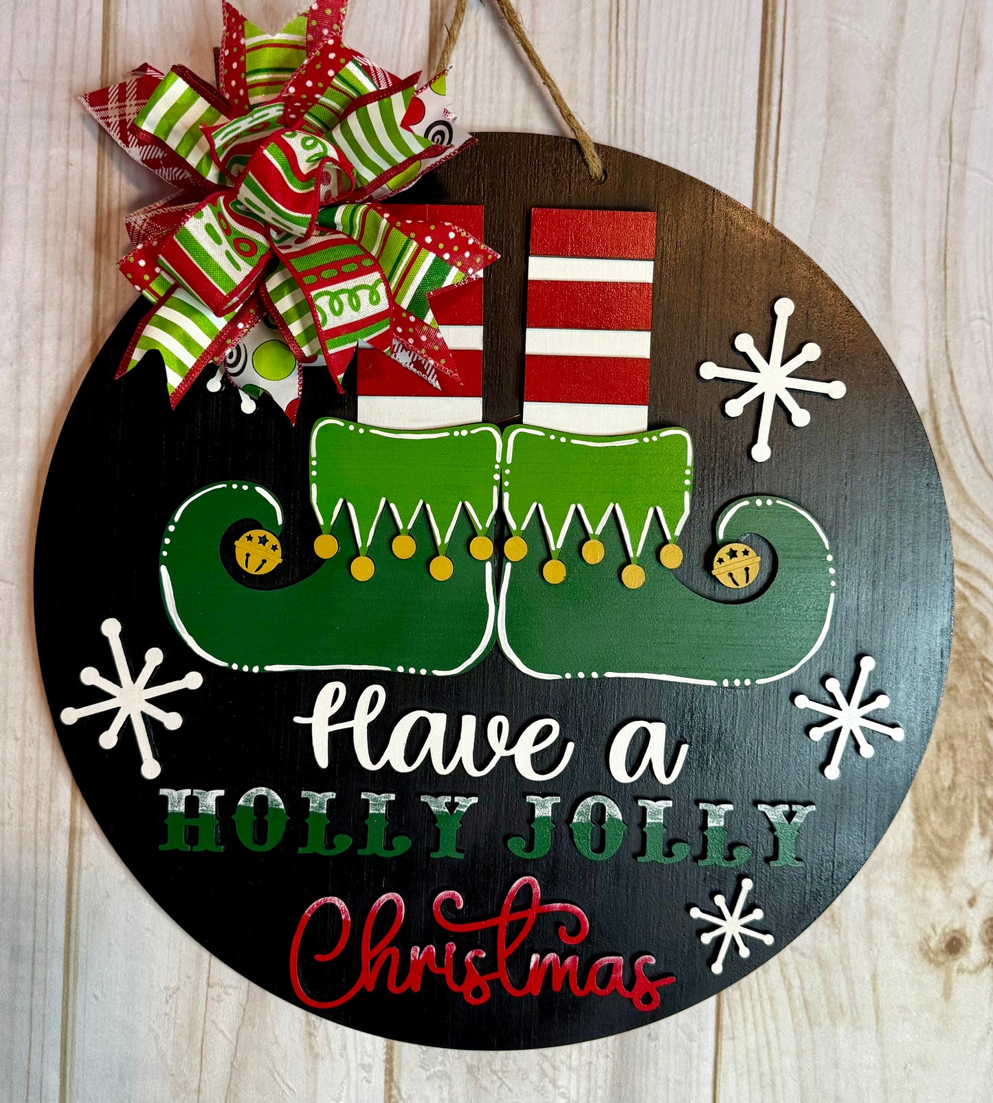Elf Holly Jolly Merry Christmas Door Hanger