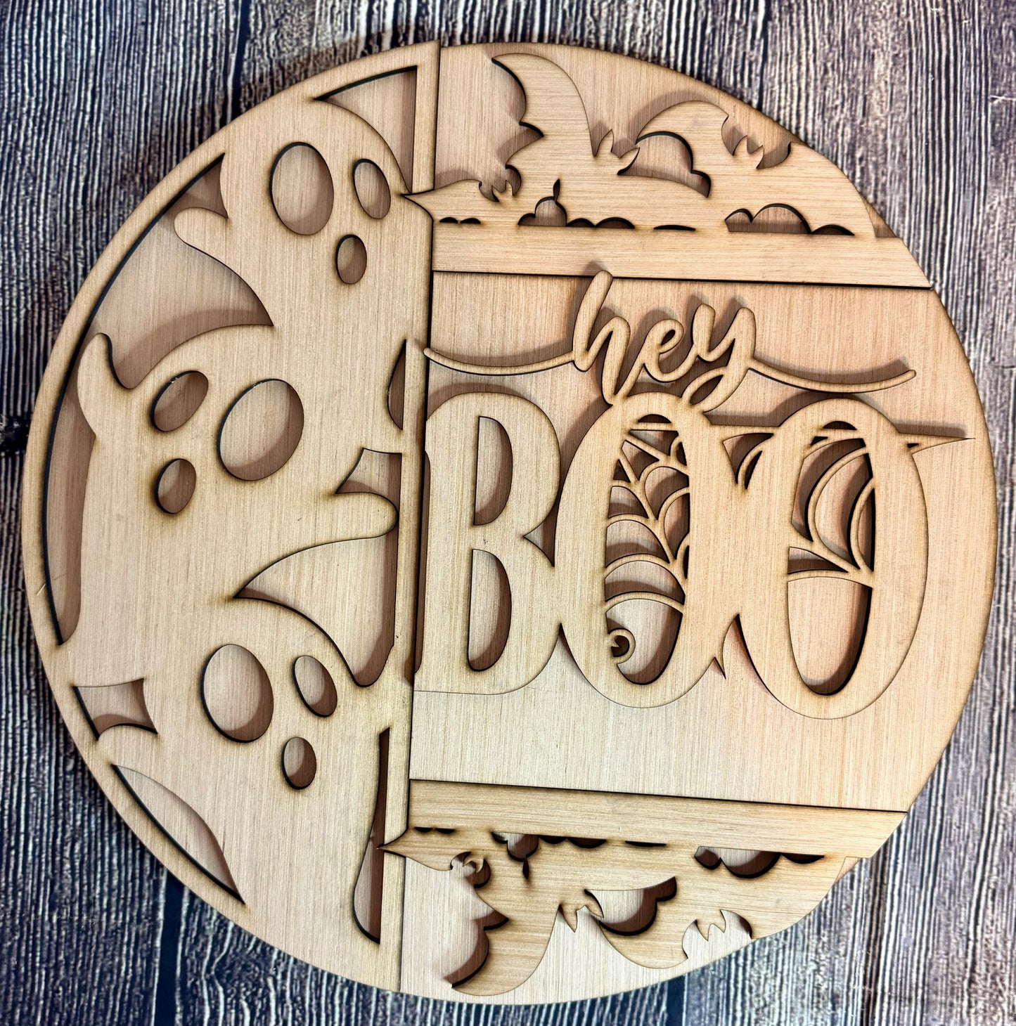 Hey Boo Ghost Halloween Wood Door Hanger Blank