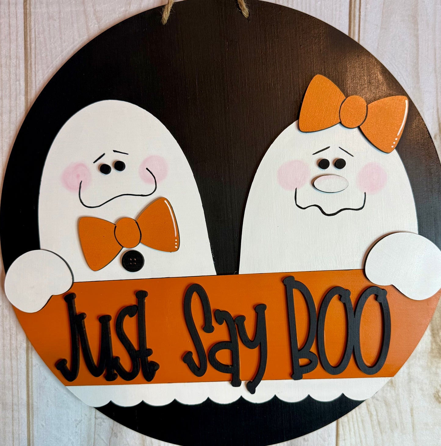 Just Say Boo Ghosts Halloween Wood Door Hanger