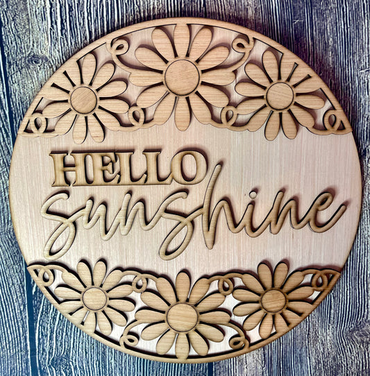 Hello Sunshine Daisy Wood Door Hanger Blank