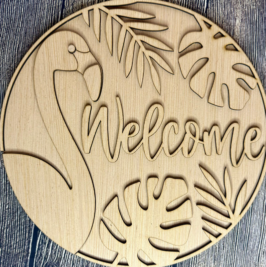 Welcome Flamingo Door Hanger Blank