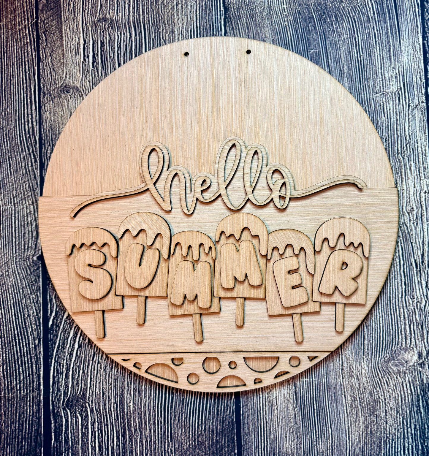 Hello Summer Ice Cream Popsicle Wood Door Hanger Blank