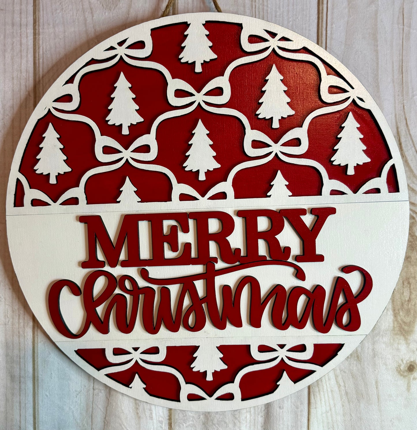 Merry Christmas Ribbon and Bows Door Hanger