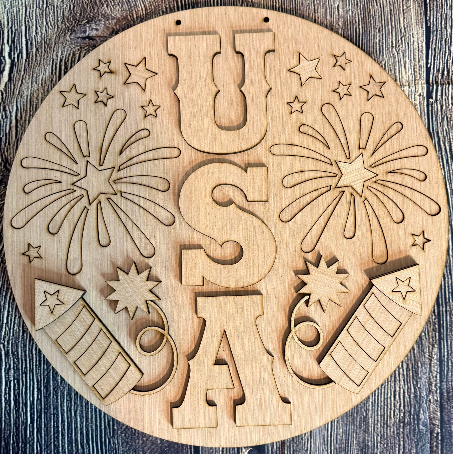 USA Fireworks Patriotic Wood Door Hanger Blank