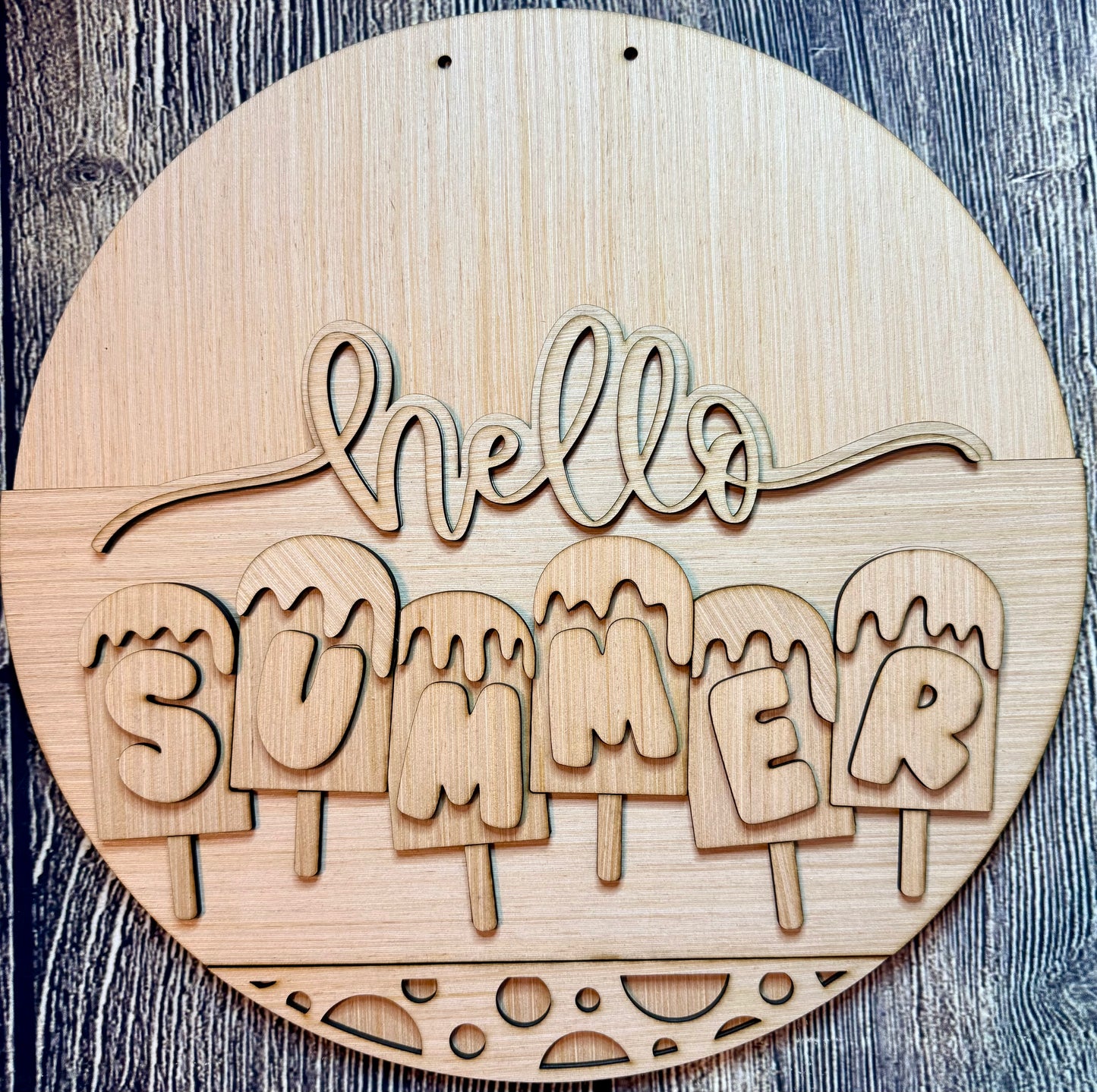 Hello Summer Ice Cream Popsicle Wood Door Hanger Blank