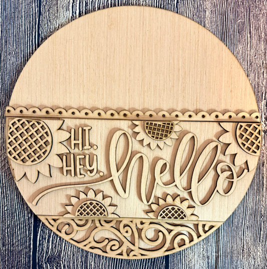 Hi Hey Hello Sunflower Wood Door Hanger Blank