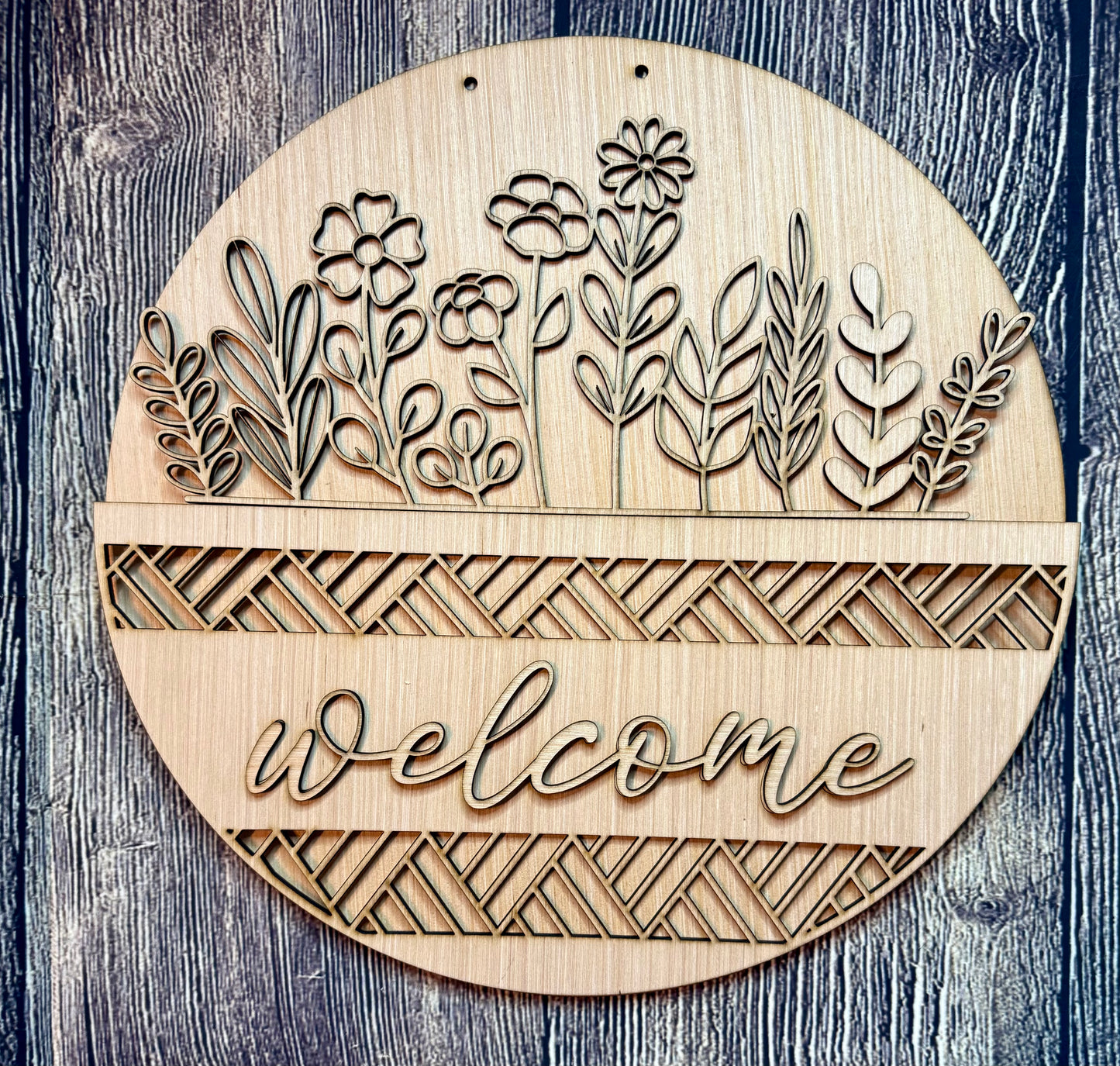 Floral Geometric Welcome Wood Door Hanger Blank