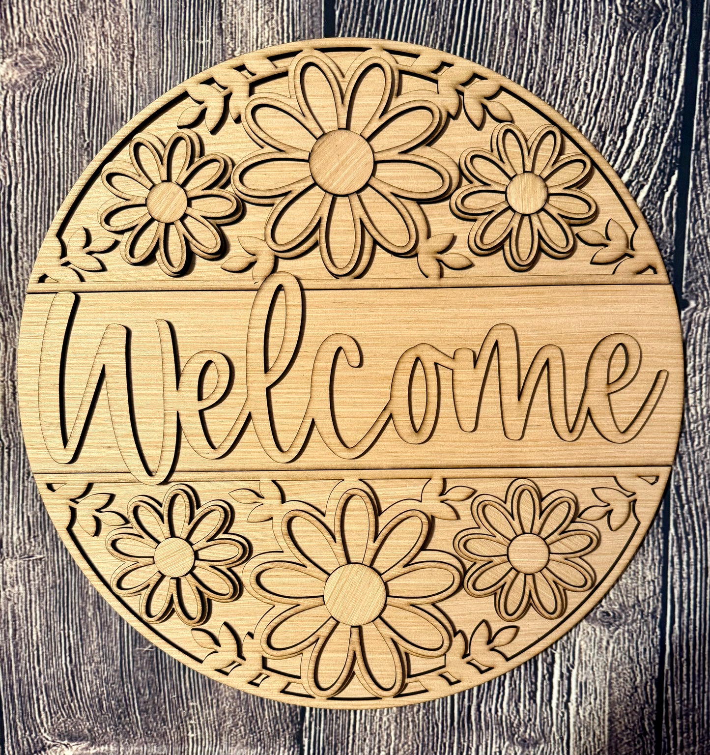 Welcome Flowers Wood Door Hanger Blank