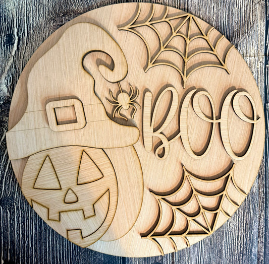 Jack O Lantern Boo Halloween Wood Door Hanger Blank