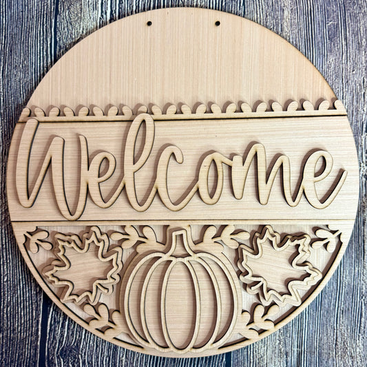 Welcome Pumpkin Leaf Fall Wood Door Hanger Blank