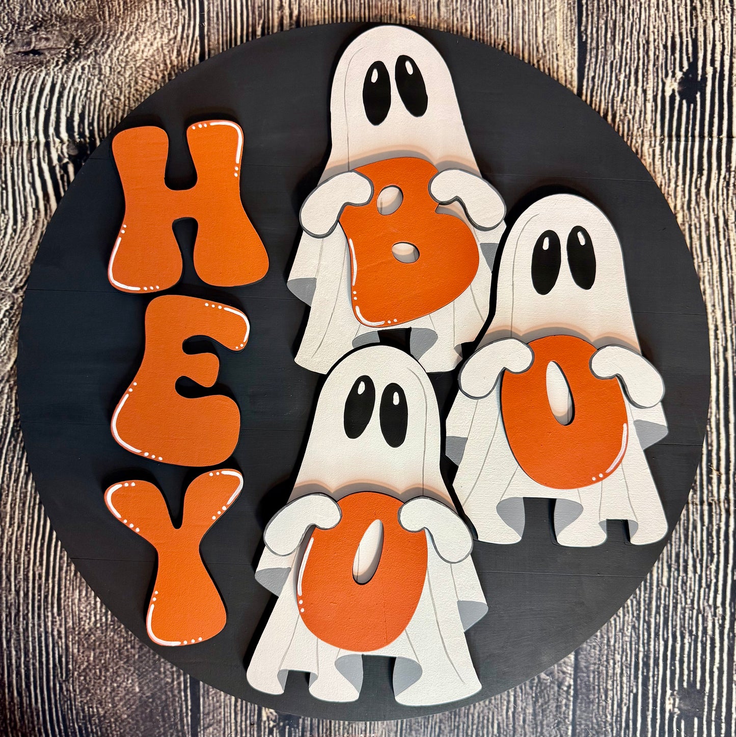Hey Boo Ghosts Halloween Wood Door Hanger