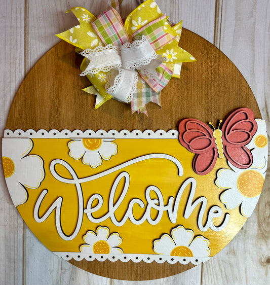 Welcome Butterfly and Daisies Door Hanger
